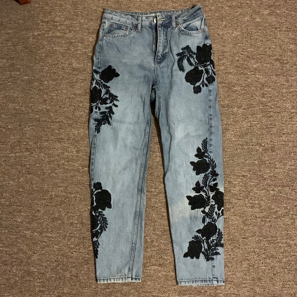 Topshop embroidered Moto Mom Jeans